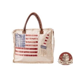 NWT THE BARREL SHACK American Flag Tote Bag - Cream and Brown